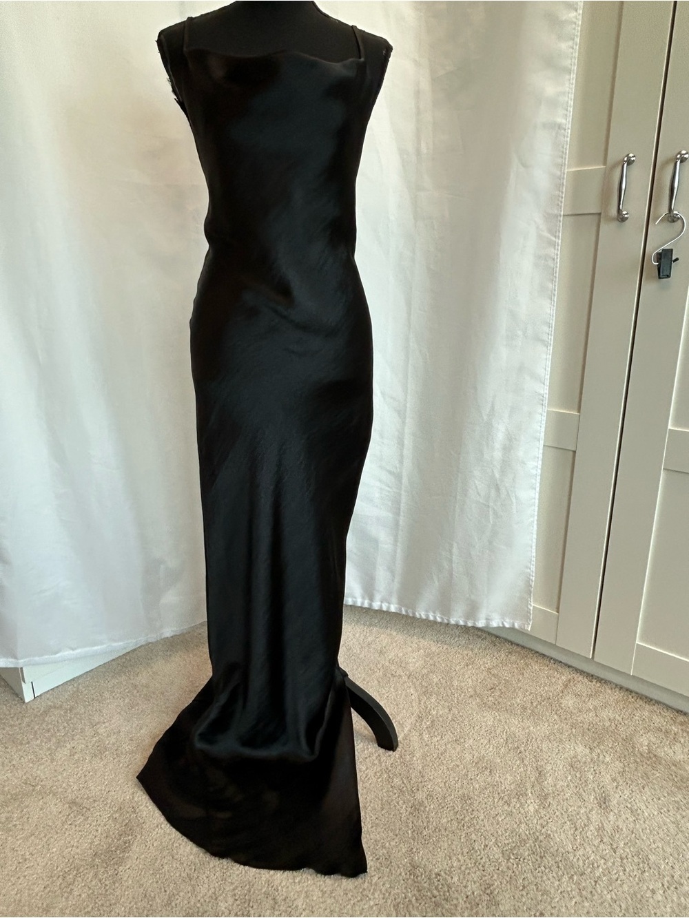ASOS Design Black Satin Cowl Neck cami Maxi Slip Dress Sz 8 high shine lace up - Picture 4 of 14